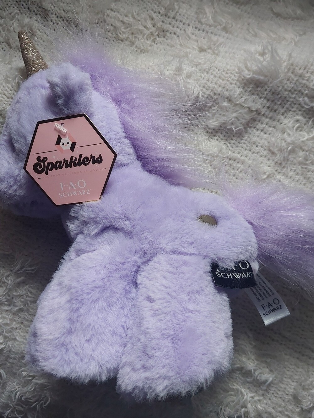 FAO Schwarz Lavender Plush Unicorn with Gold Horn